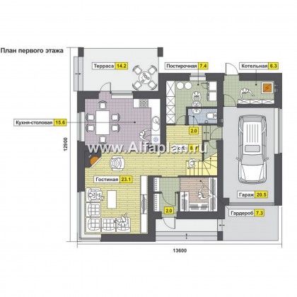 Проекты домов Альфаплан - Уютный загородный дом из газобетона - превью плана проекта №1