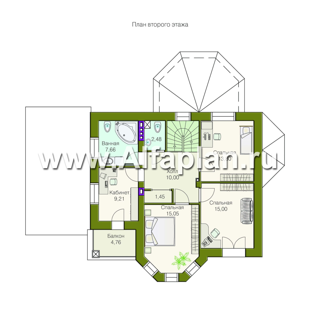Проекты домов Альфаплан - «Классика»- двухэтажный особняк с эркером и навесом для машины - план проекта №2