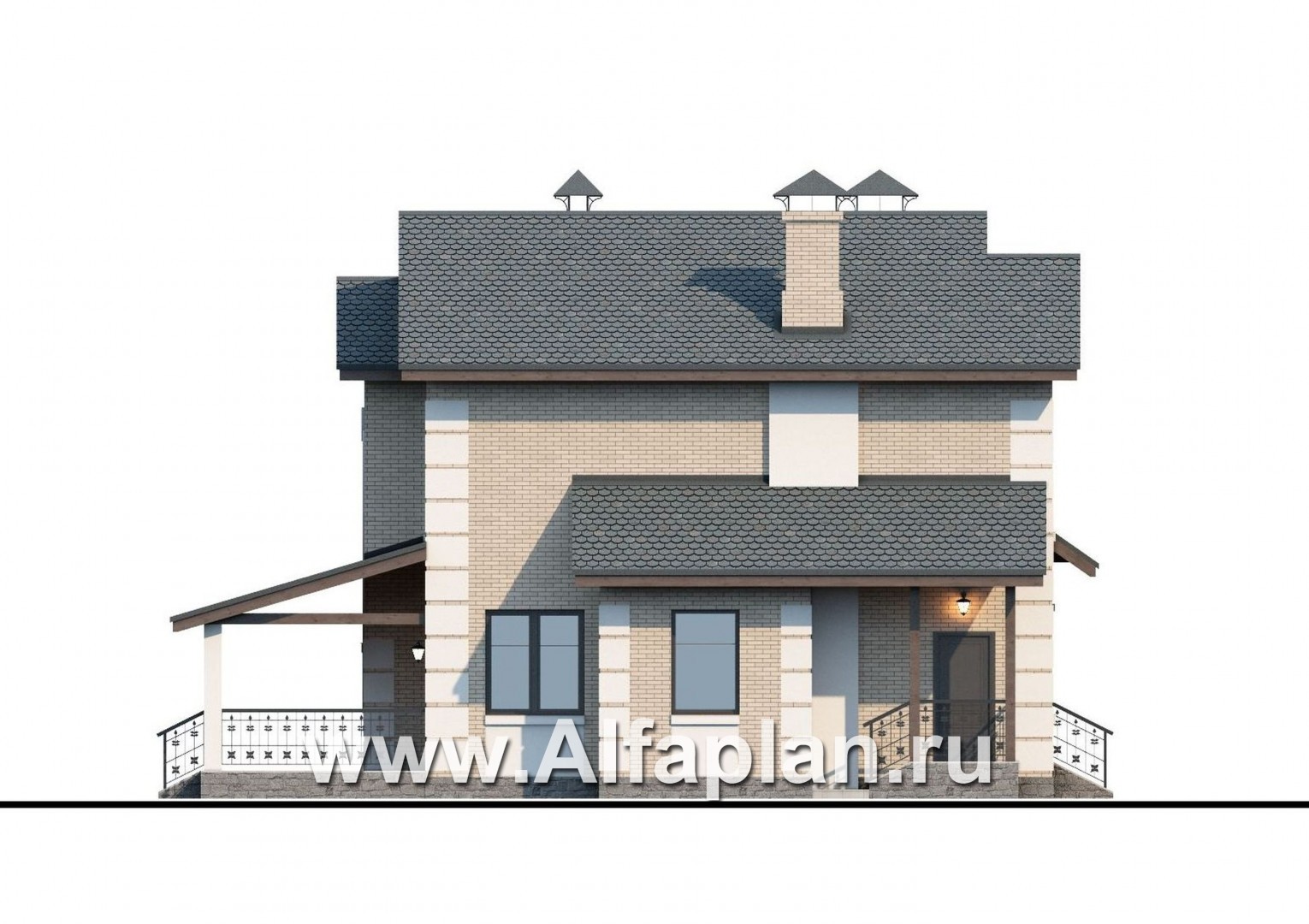 Проекты домов Альфаплан - «Verum» - двуxэтажный коттедж с компактным планом и навесом  для машин - изображение фасада №3