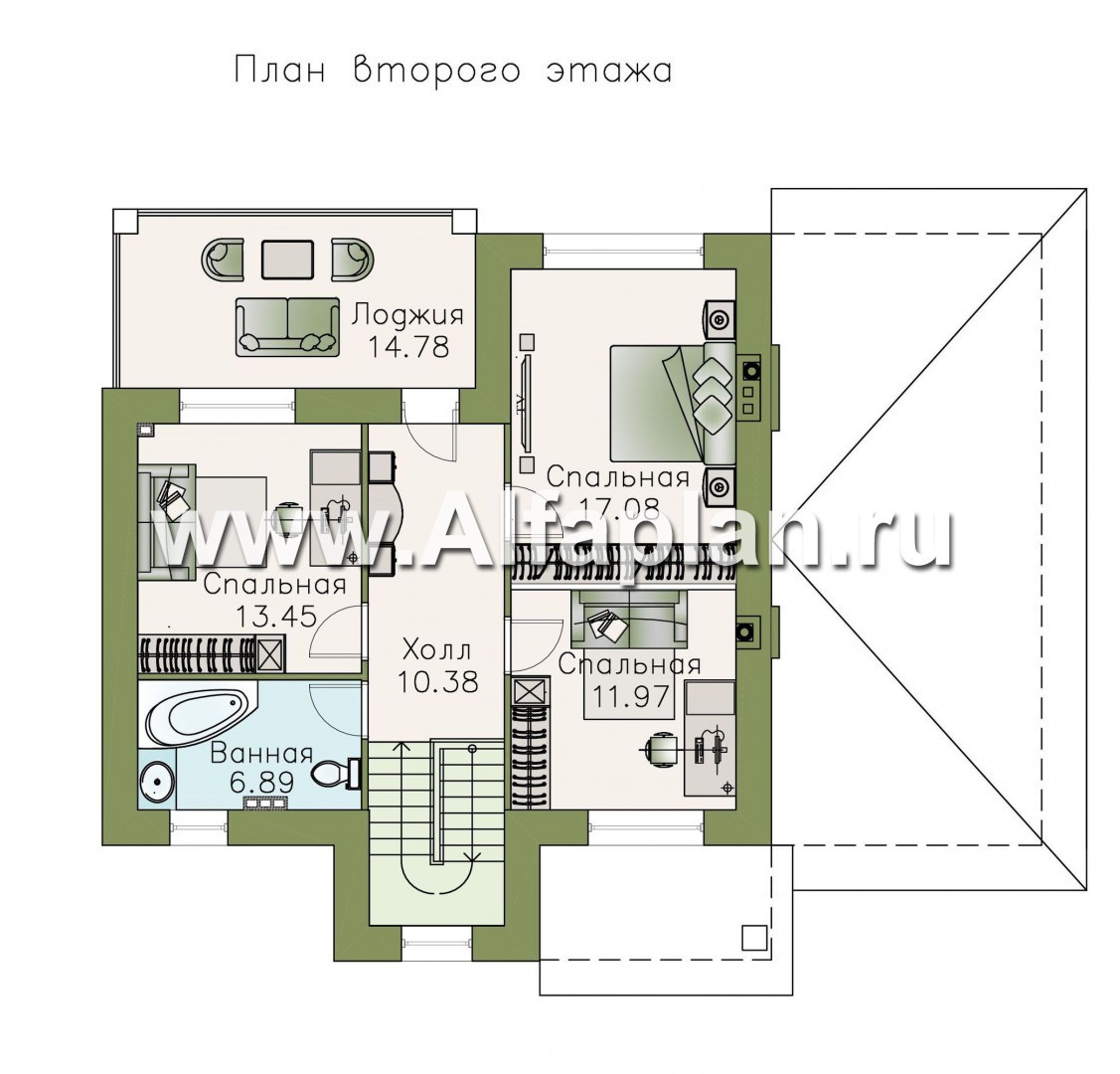 Проекты домов Альфаплан - «Виконт» - коттедж с гаражом и простой двускатной кровлей - изображение плана проекта №2