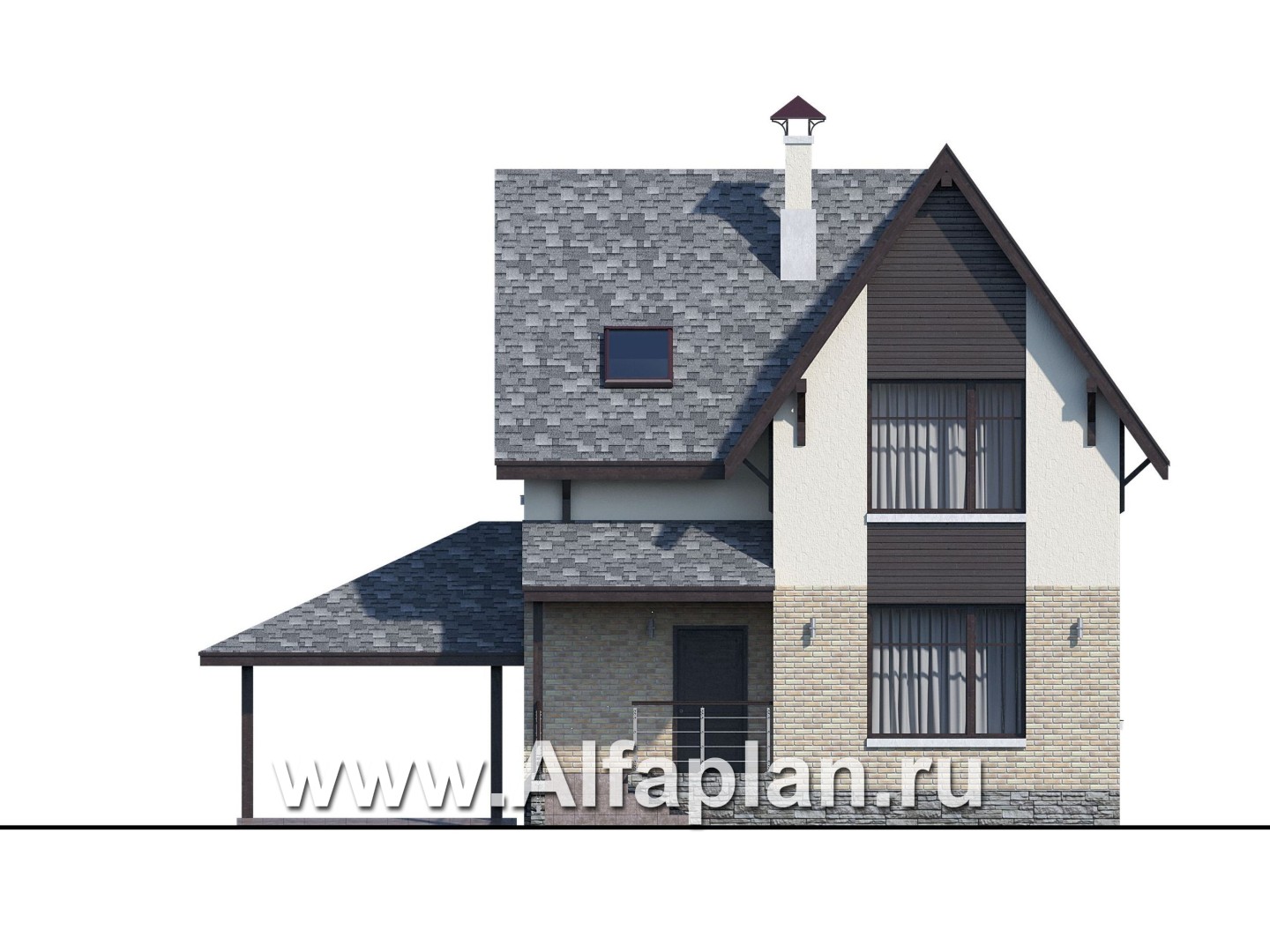 Проекты домов Альфаплан - «Оптима»- стильный современный коттедж с гаражом-навесом - изображение фасада №1