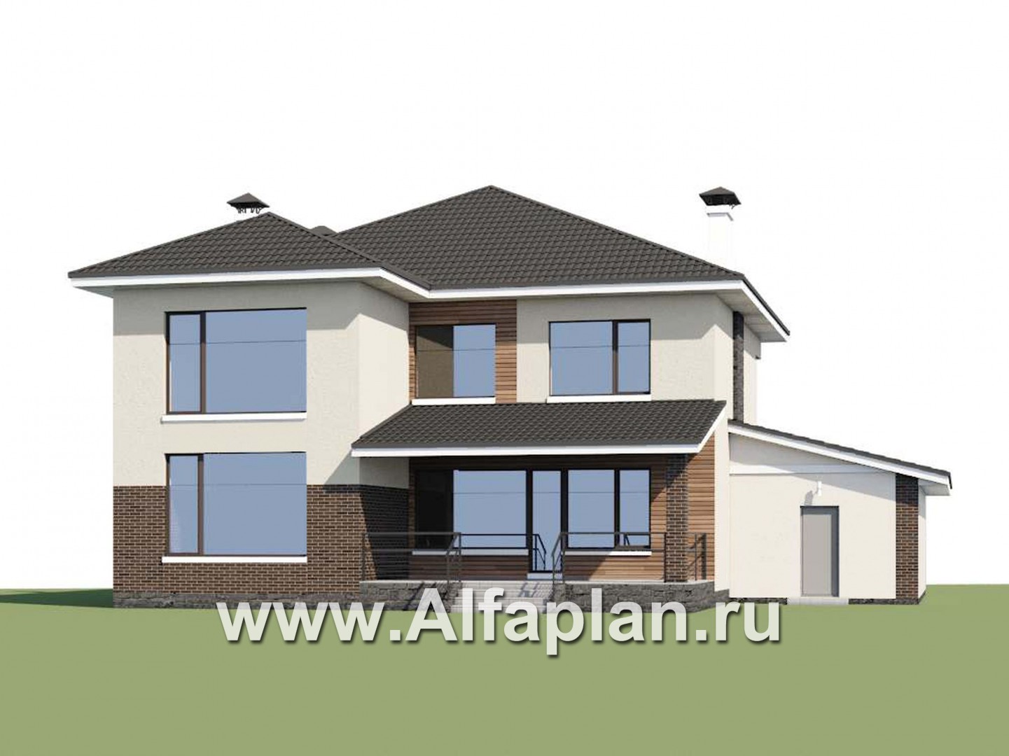 Проекты домов Альфаплан - «Родос» - проект современного двухэтажного дома с гаражом на две машины - дополнительное изображение №1
