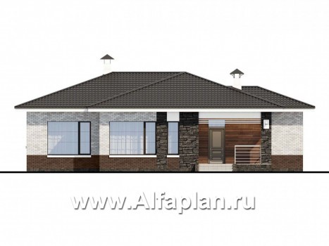 Проекты домов Альфаплан - «Наяда» - современный одноэтажный коттедж с террасой - превью фасада №1