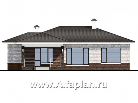 Проекты домов Альфаплан - «Наяда» - современный одноэтажный коттедж с террасой - превью фасада №4