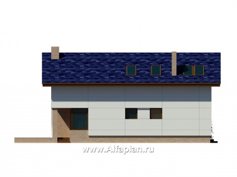 Проекты домов Альфаплан - Современный каркасный коттедж для узкого участка - превью фасада №2