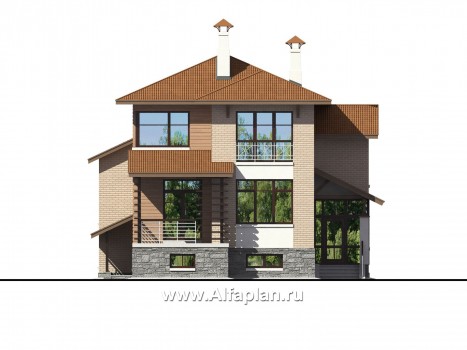 «Светлая жизнь» - проект двухэтажного дома из газобетона,с сауной в цоколе, с панорамным остеклением - превью фасада дома