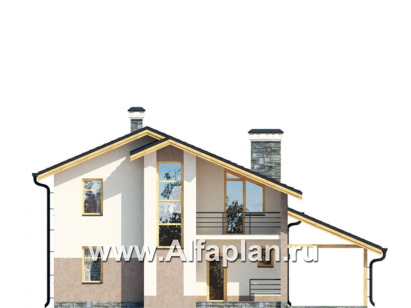 Проекты домов Альфаплан - Комфортный каркасный дом с навесом для двух машин - изображение фасада №1