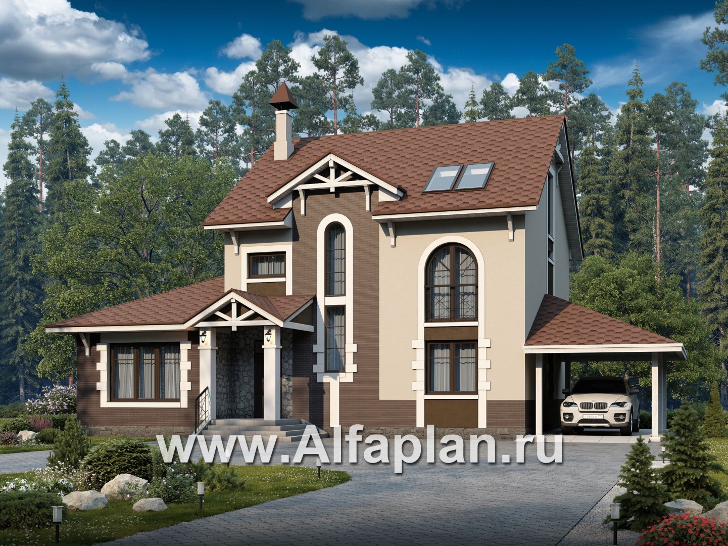 Проекты домов Альфаплан - «Оккервиль» - элегантный коттедж для большой семьи - основное изображение