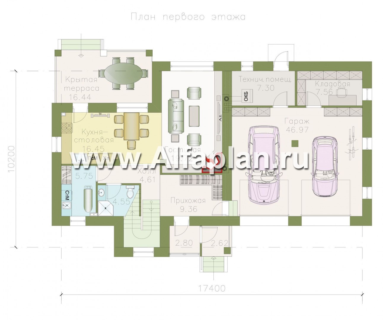 Проекты домов Альфаплан - «Виконт»- двухэтажный дом с большим гаражом и отличной планировкой - план проекта №1
