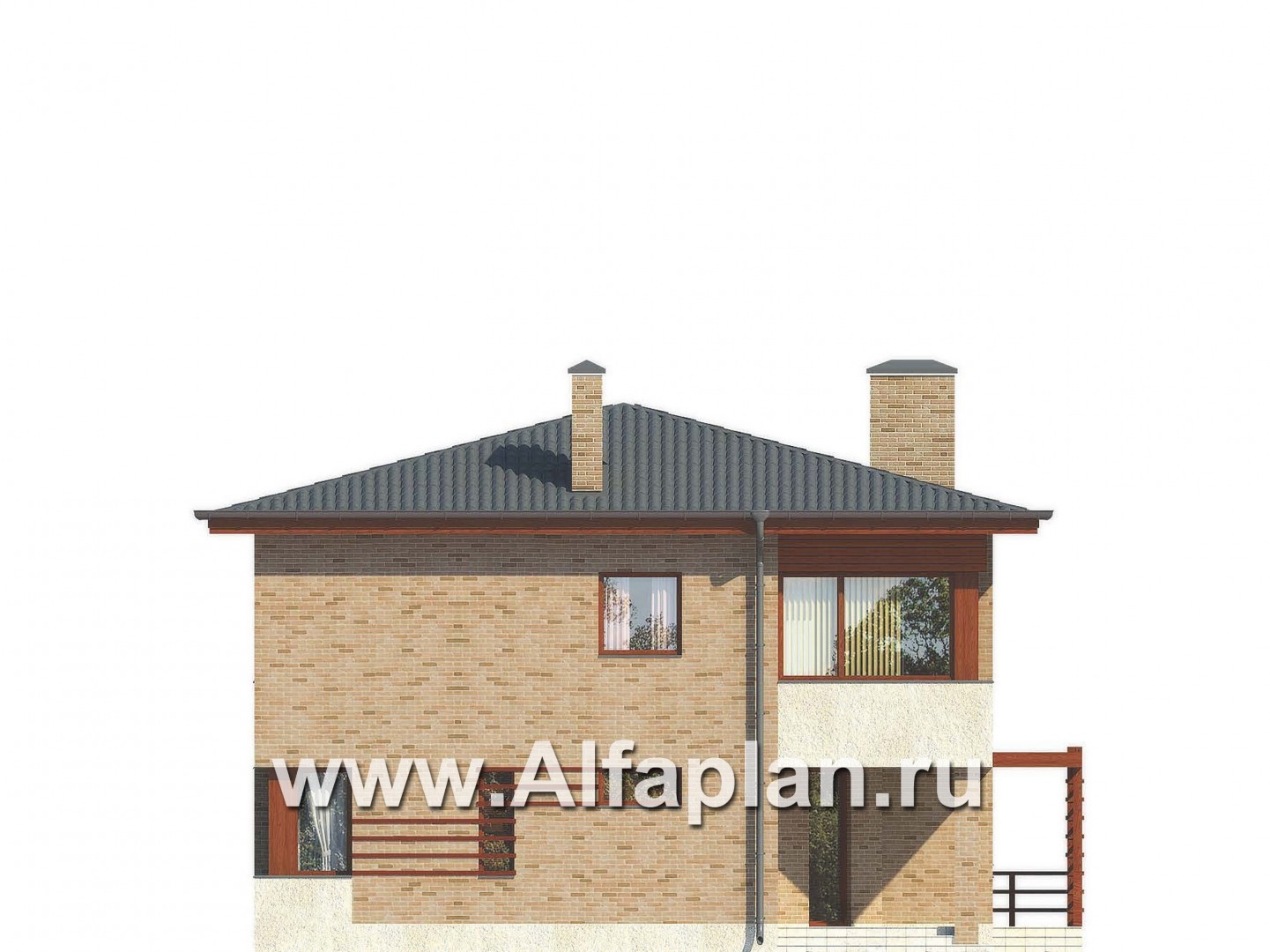 Проекты домов Альфаплан - Двухэтажный коттедж с угловым входом - изображение фасада №3