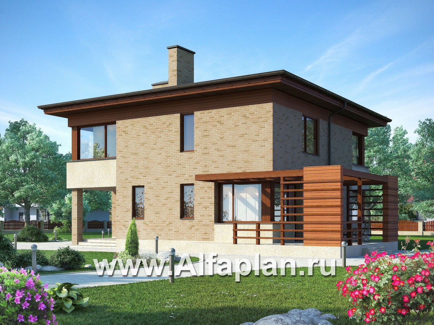 Проекты домов Альфаплан - Двухэтажный коттедж с угловым входом - основное изображение