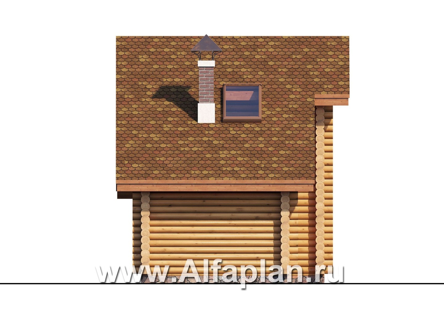 Проект бани, из дерева, из бревен, с гостевой спальней в мансарде - фасад дома