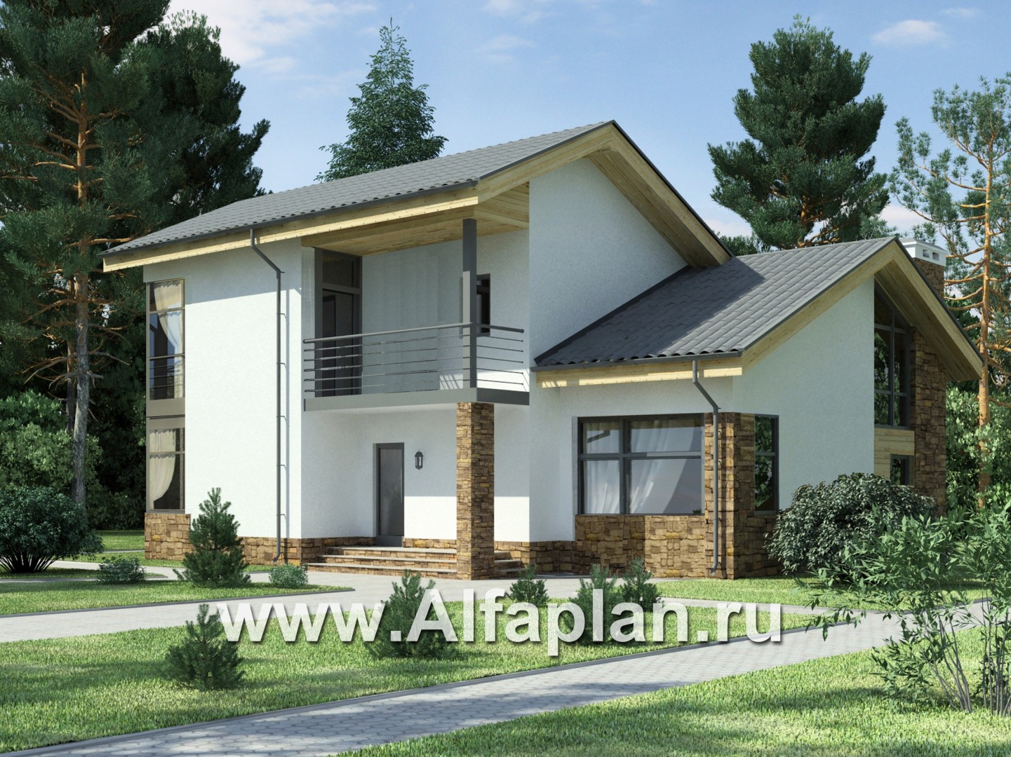 Проекты домов Альфаплан - Современный удобный загородный коттедж - основное изображение