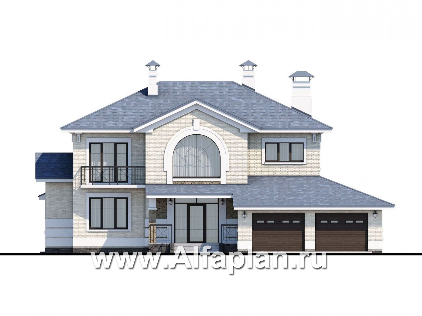 Проекты домов Альфаплан - «Аутентик» - комфортабельный коттедж с большим гаражом и верандой - изображение фасада №1