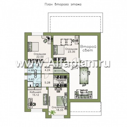 Проекты домов Альфаплан - «Мажестик» - современный коттедж в полтора этажа с гаражом - превью плана проекта №2
