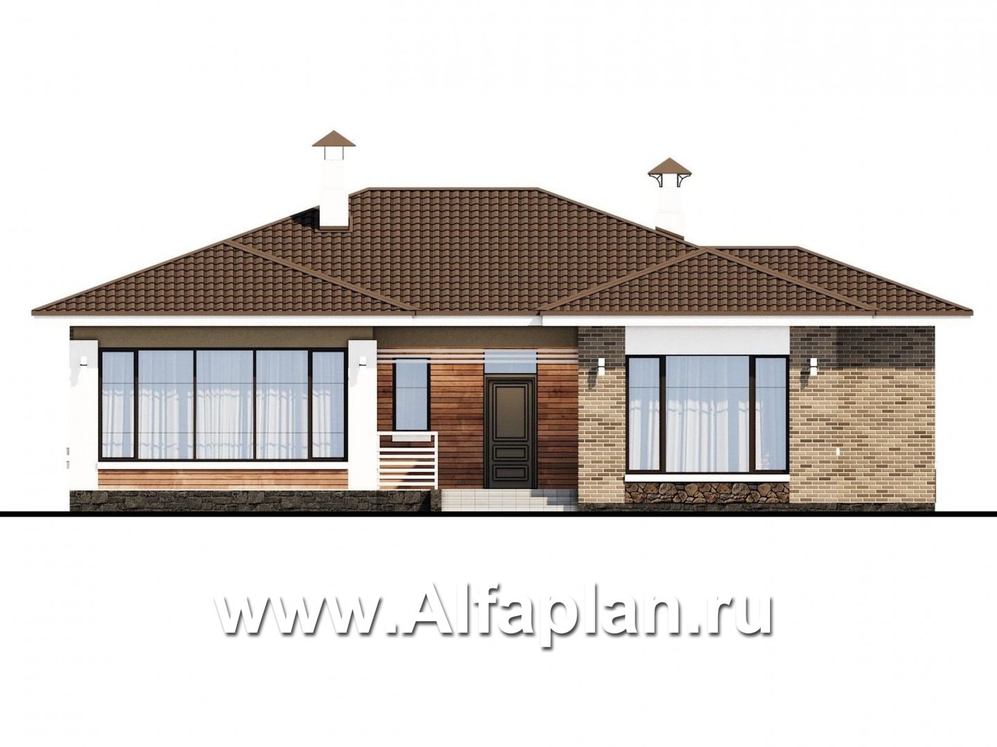 Проекты домов Альфаплан - «Аонида» - одноэтажный коттедж с остекленной верандой - изображение фасада №1