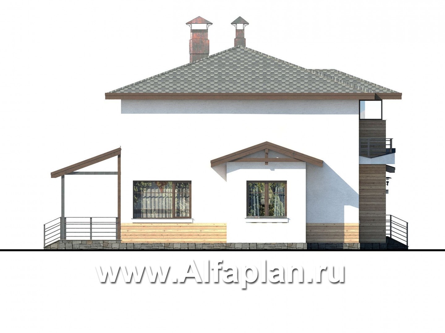 Проекты домов Альфаплан - «Тренд» - современный загородный дом с навесом для машины - изображение фасада №3