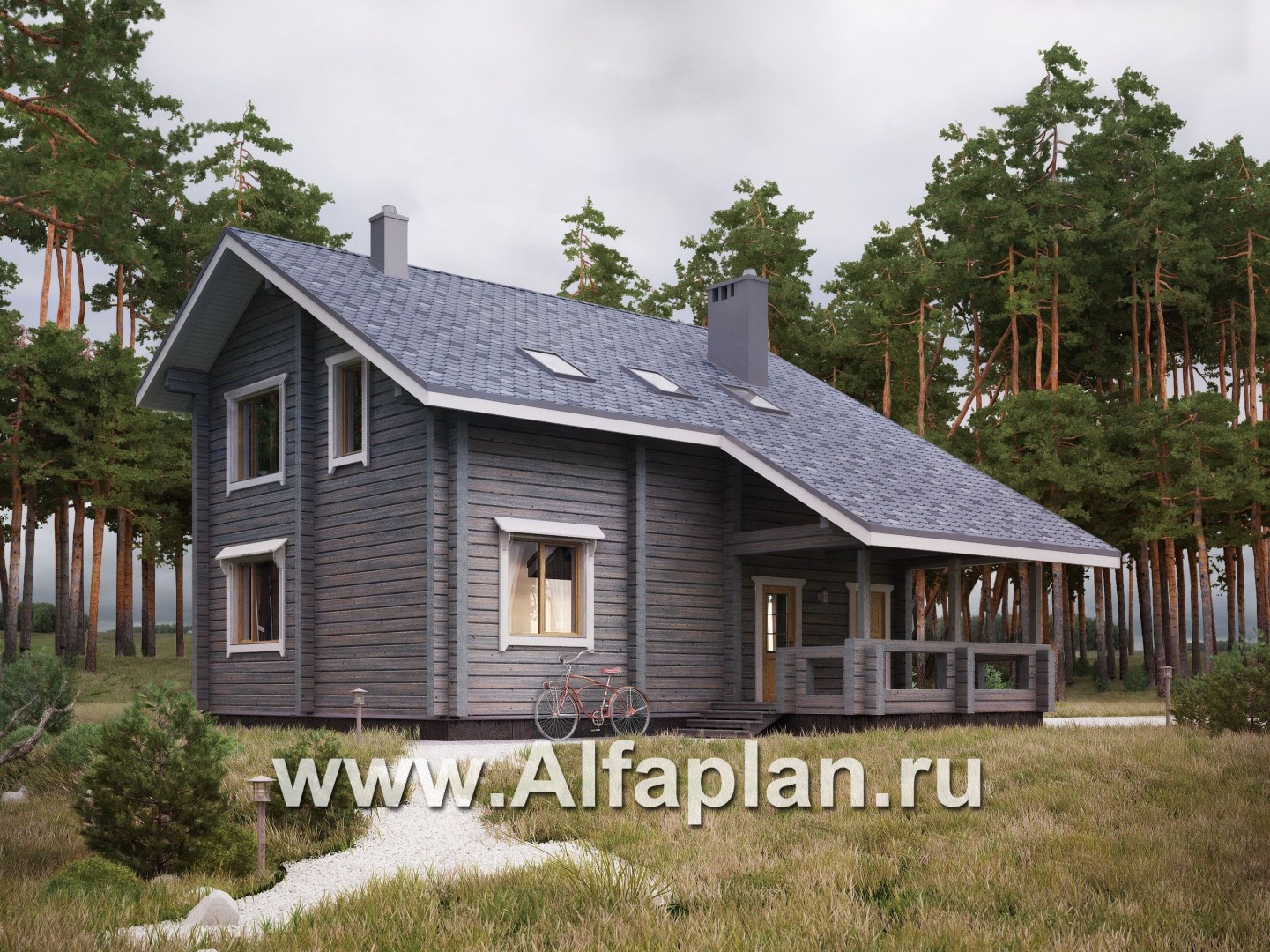 Проекты домов Альфаплан - Деревянный дом с простой двускатной кровлей - дополнительное изображение №3