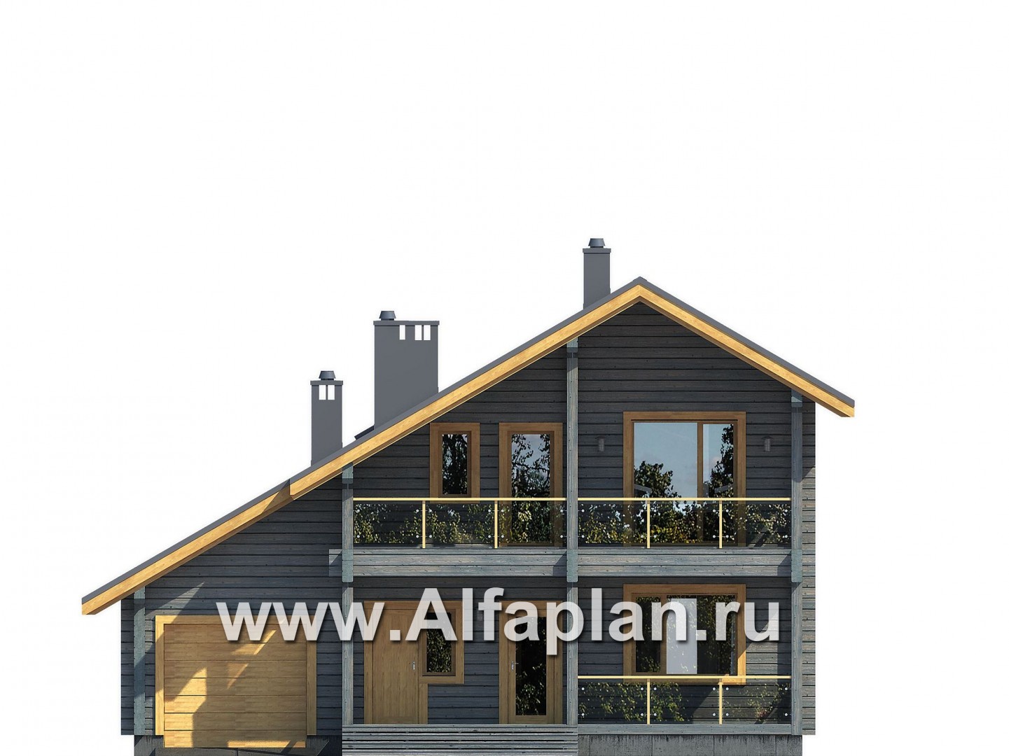 Проекты домов Альфаплан - Деревянный загородный дом с гаражом - изображение фасада №1