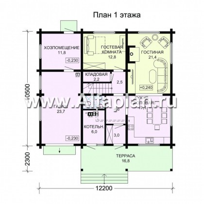 Проекты домов Альфаплан - Деревянный загородный дом с гаражом - превью плана проекта №1