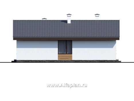 Проекты домов Альфаплан - «Дзета» - одноэтажный каркасный дом с просторной гостиной-столовой - превью фасада №2