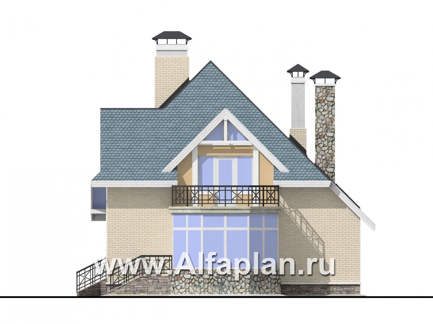 Проекты домов Альфаплан - Коттедж с окнами верхнего света - изображение фасада №4