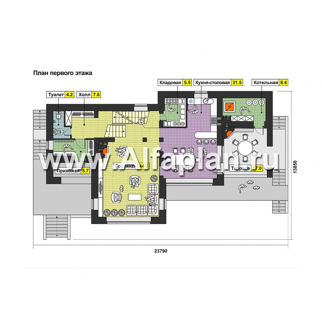 Проекты домов Альфаплан - Дом на рельефе - план проекта №2