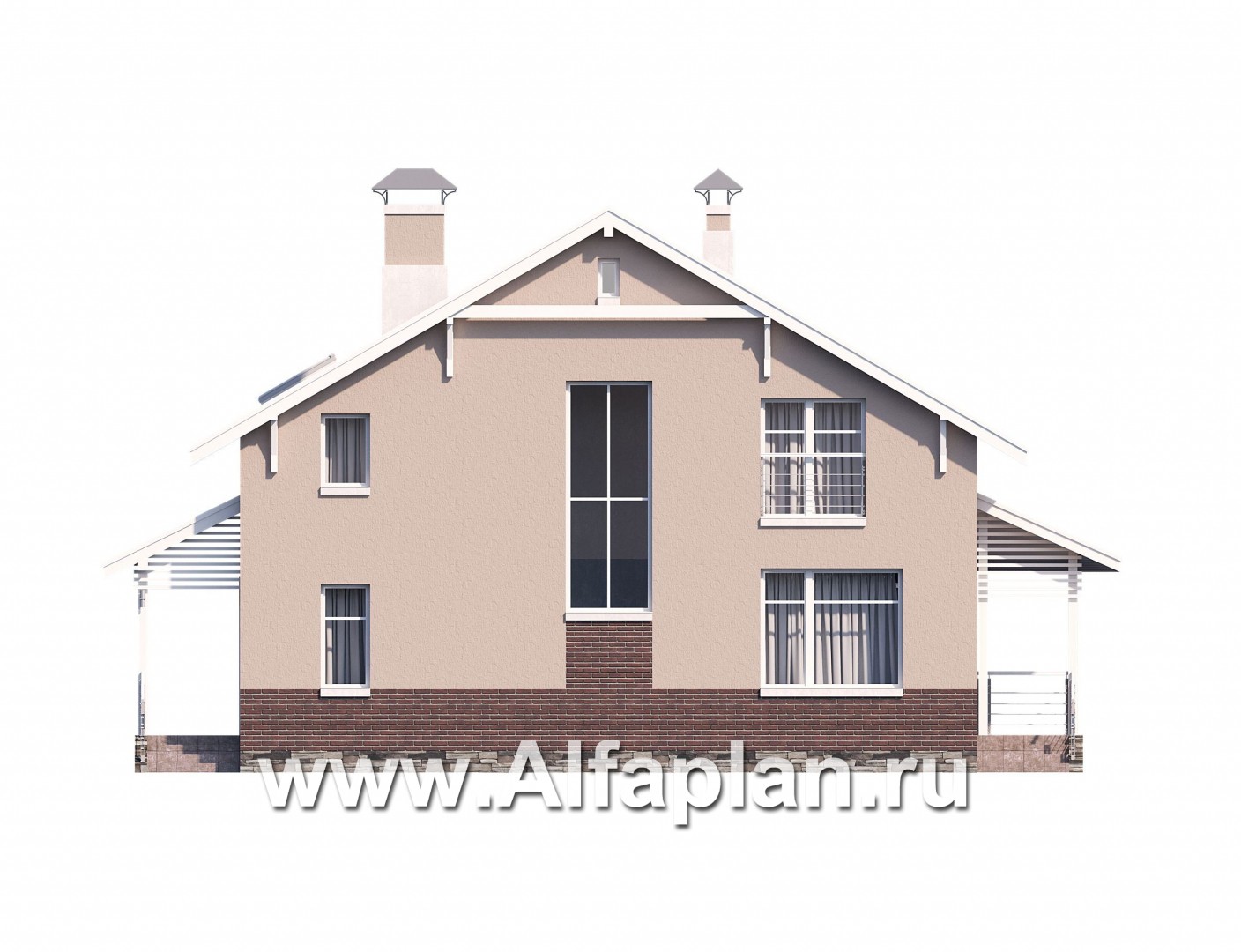 Проекты домов Альфаплан - «Регата» - комфортный дом с двускатной крышей - изображение фасада №3