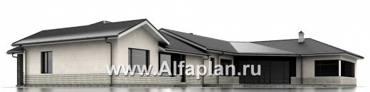 Проекты домов Альфаплан - «Модуль» — одноэтажный дом с бассейном и гостевой квартирой - превью фасада №4