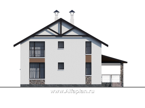 Проекты домов Альфаплан - Компактный дом с четырьмя спальными и угловой террасой - превью фасада №4