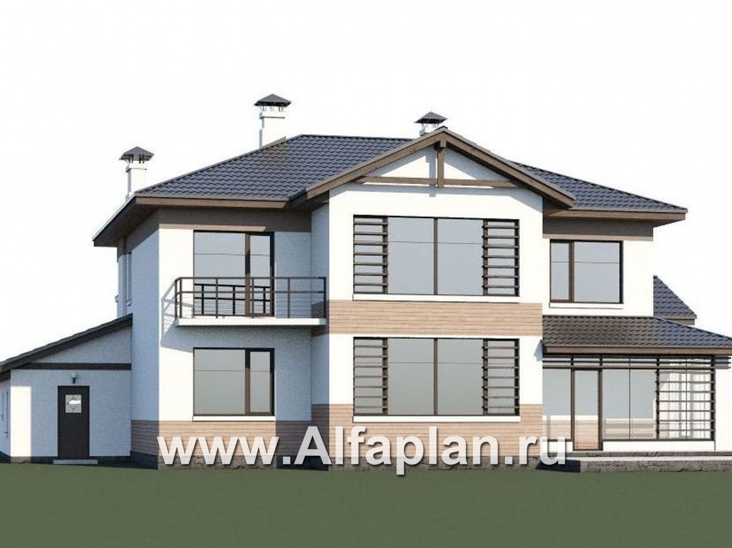 Проекты домов Альфаплан - «Аутентик» - комфортабельный коттедж с большим гаражом и верандой - дополнительное изображение №1