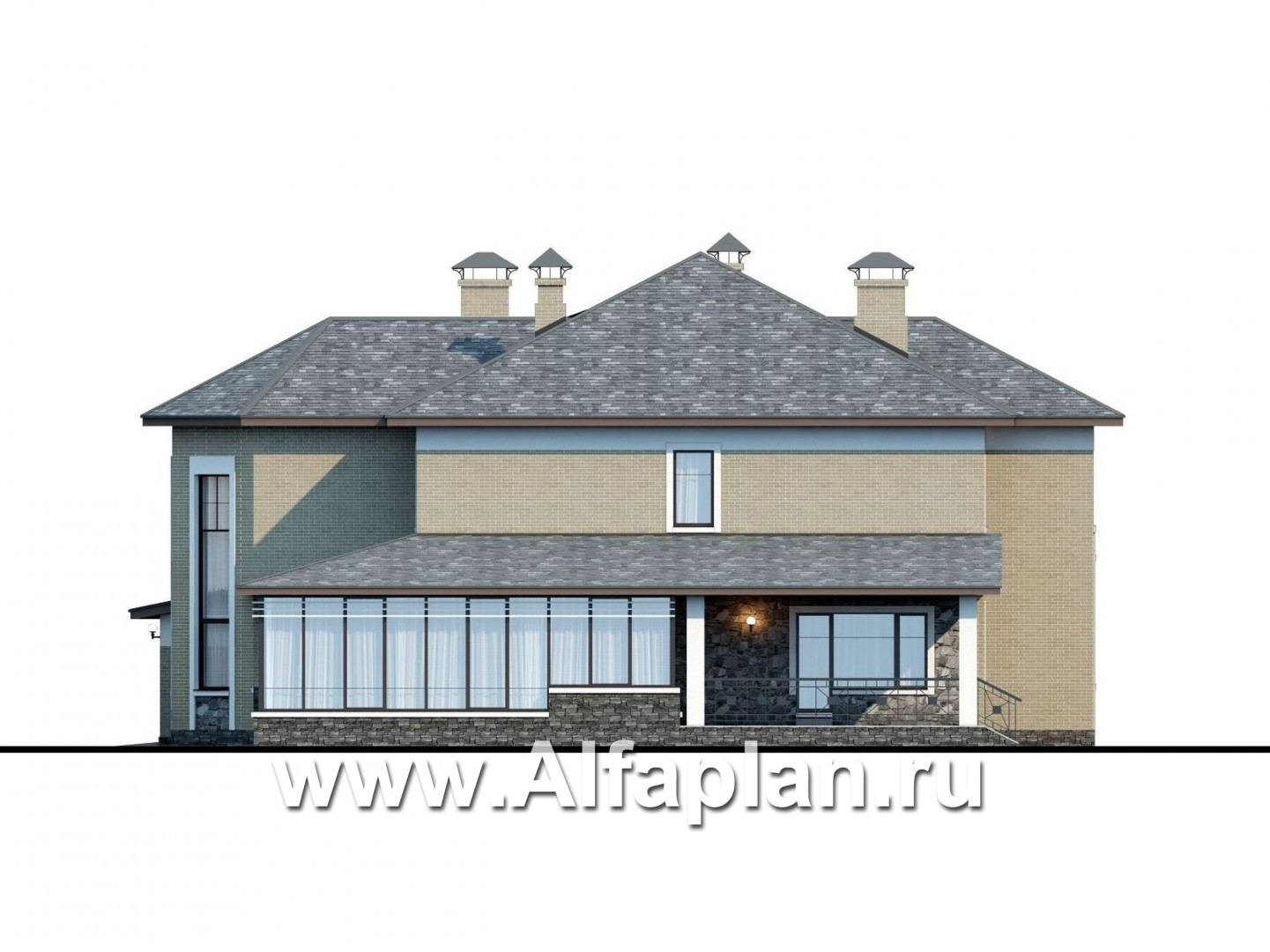 Проекты домов Альфаплан - «Пятьсот квадратов»-комфортабельный загородный особняк бизнес класса - изображение фасада №2