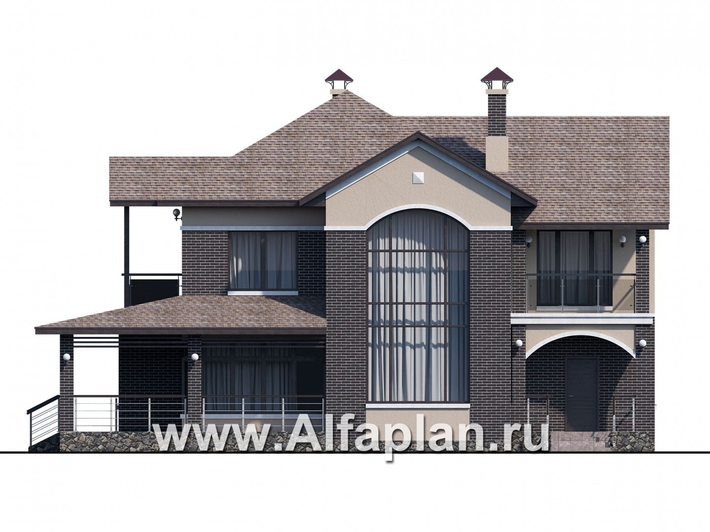 Проекты домов Альфаплан - «Голицын» — особняк с отделкой в темных тонах - изображение фасада №1