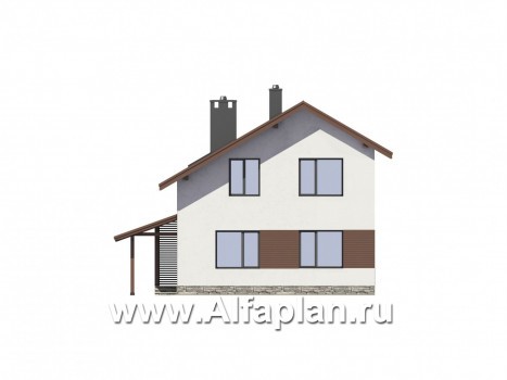 Проекты домов Альфаплан - Экономичный и компактный дом с навесом для авто - превью фасада №4