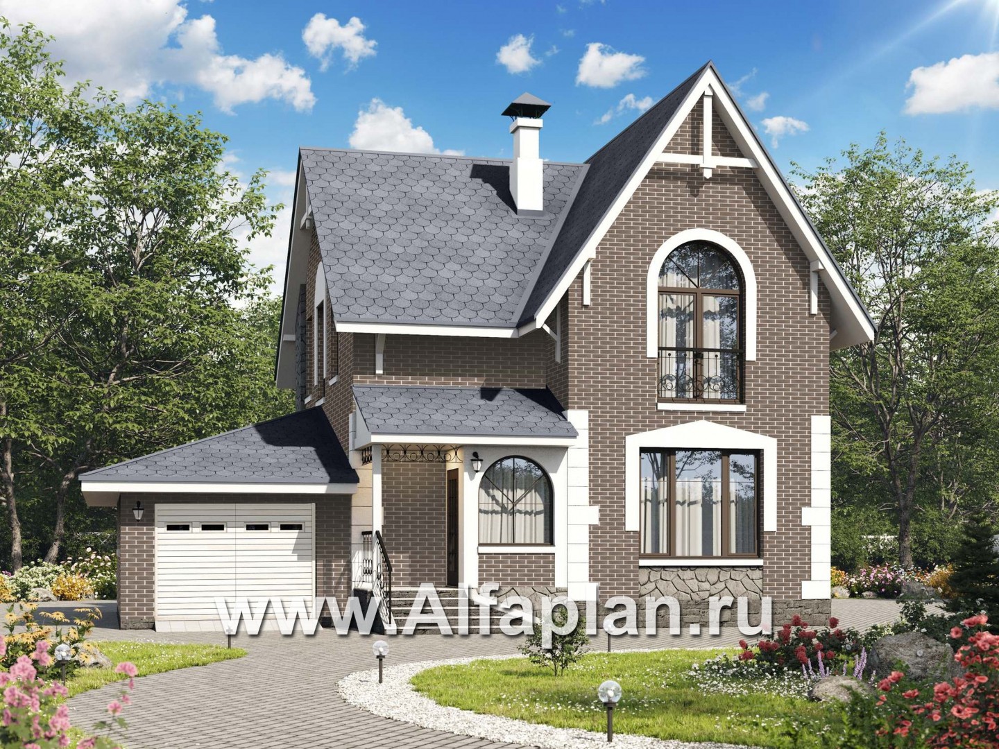 Проекты домов Альфаплан - «Оптима»- красивый дом с гаражом для загородного отдыха  - основное изображение