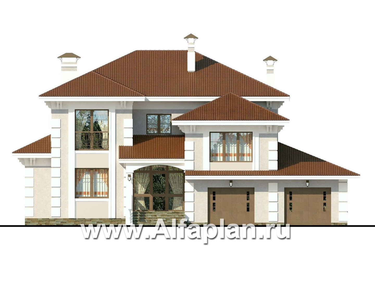Проекты домов Альфаплан - «Привилегия» - элегантный коттедж с большим гаражом и террасой - изображение фасада №1