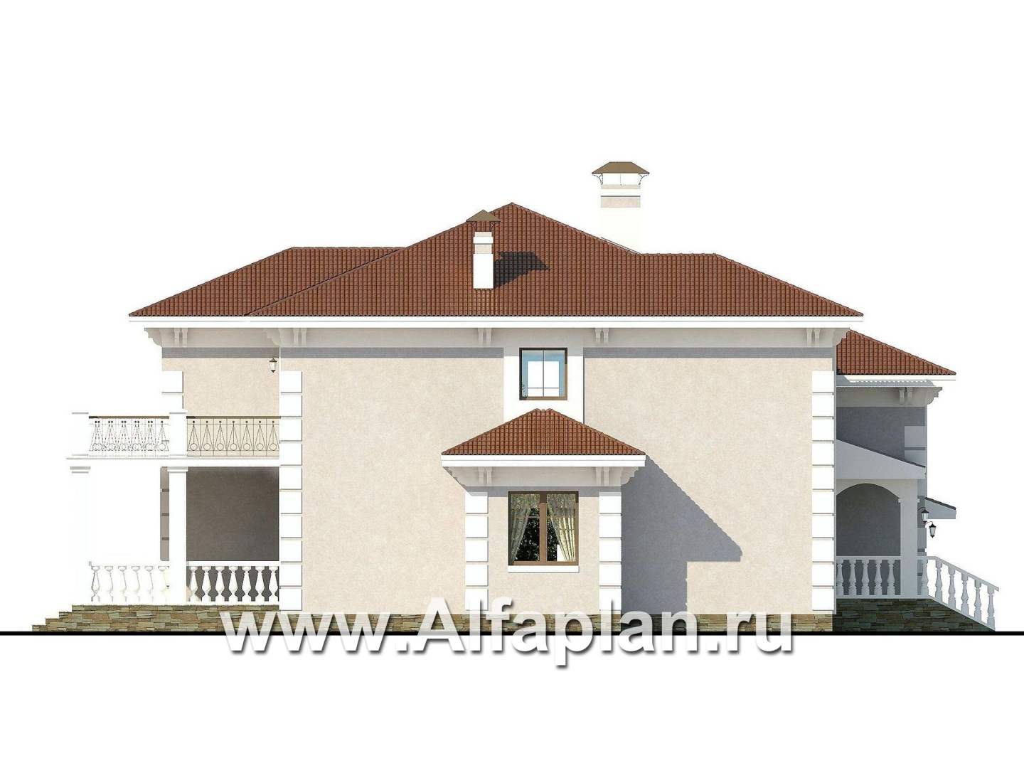 Проекты домов Альфаплан - «Привилегия» - элегантный коттедж с большим гаражом и террасой - изображение фасада №3