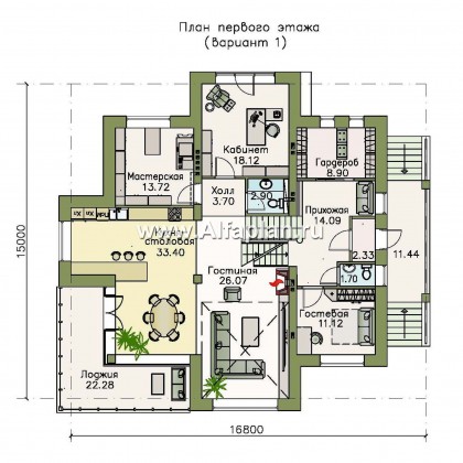 Проекты домов Альфаплан - «Три  семерки»- современный особняк с большими окнами - превью плана проекта №2