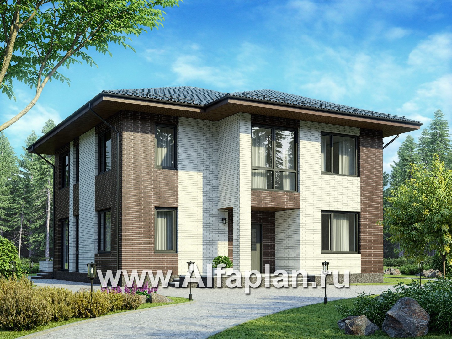 Проекты домов Альфаплан - Двухэтажный комфортный загородный дом. - основное изображение