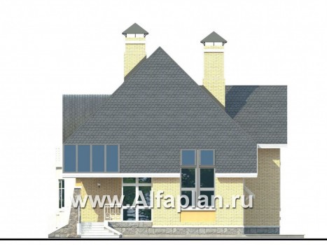 Проекты домов Альфаплан - «Свой остров» - коттедж с полукруглой гостиной и мансардными окнами - превью фасада №2