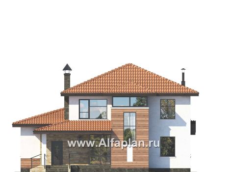 Проекты домов Альфаплан - «Фортуна» - современный коттедж с высокой гостиной - превью фасада №1