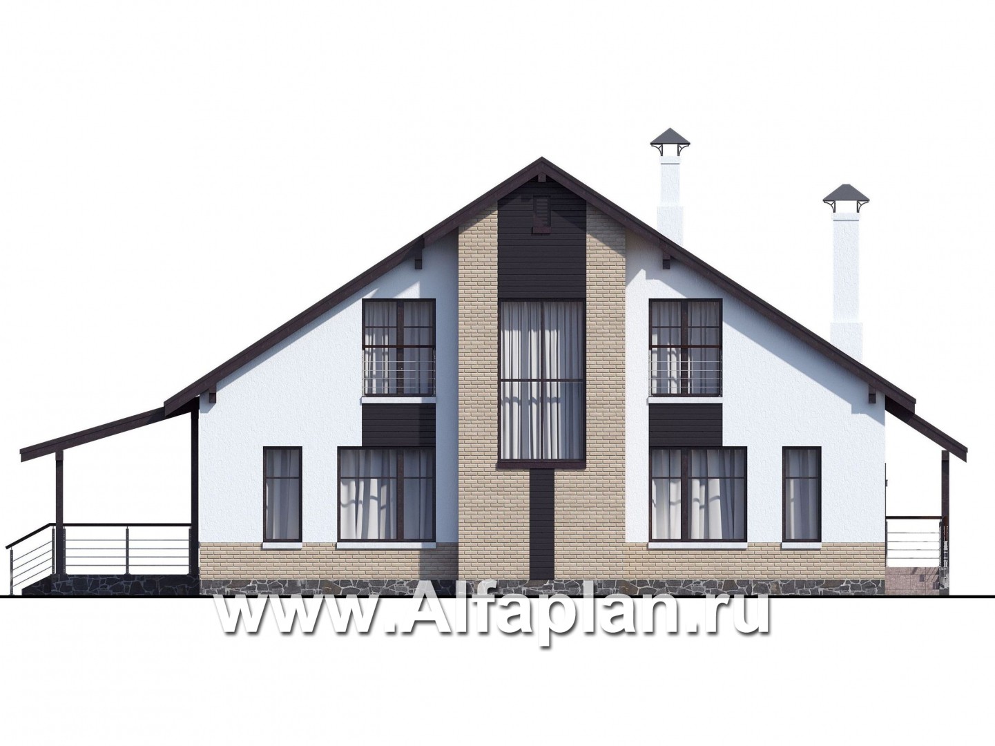 Проекты домов Альфаплан - «Ной и команда» - коттедж с двумя жилыми комнатами на 1 эт и с мансардой - изображение фасада №4
