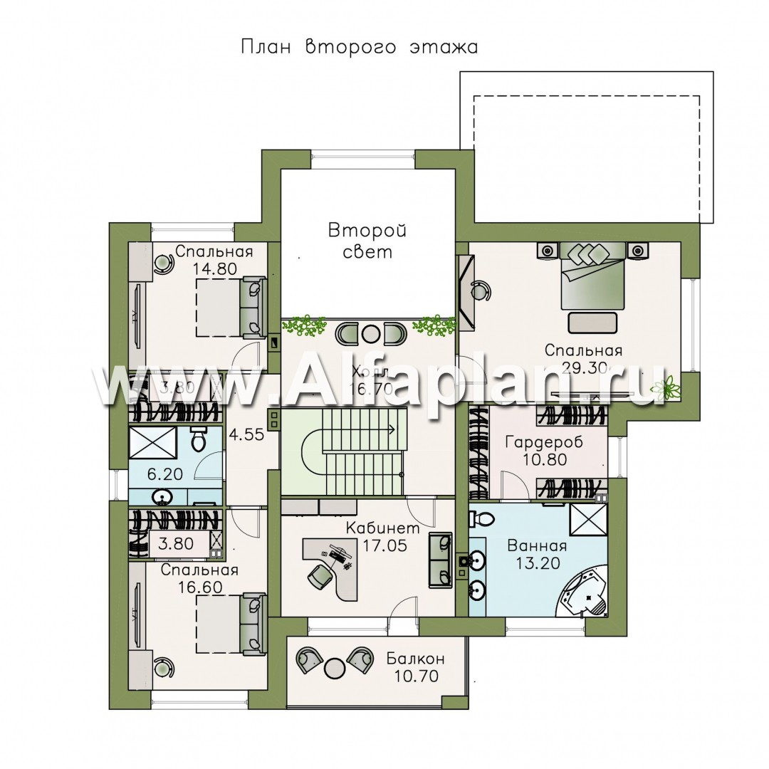 Проекты домов Альфаплан - «Неман» - загородный дом с двусветной гостиной - план проекта №2