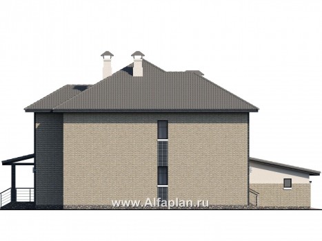 Проекты домов Альфаплан - «Неман» - загородная вилла с двусветной гостиной и большим гаражом - превью фасада №3