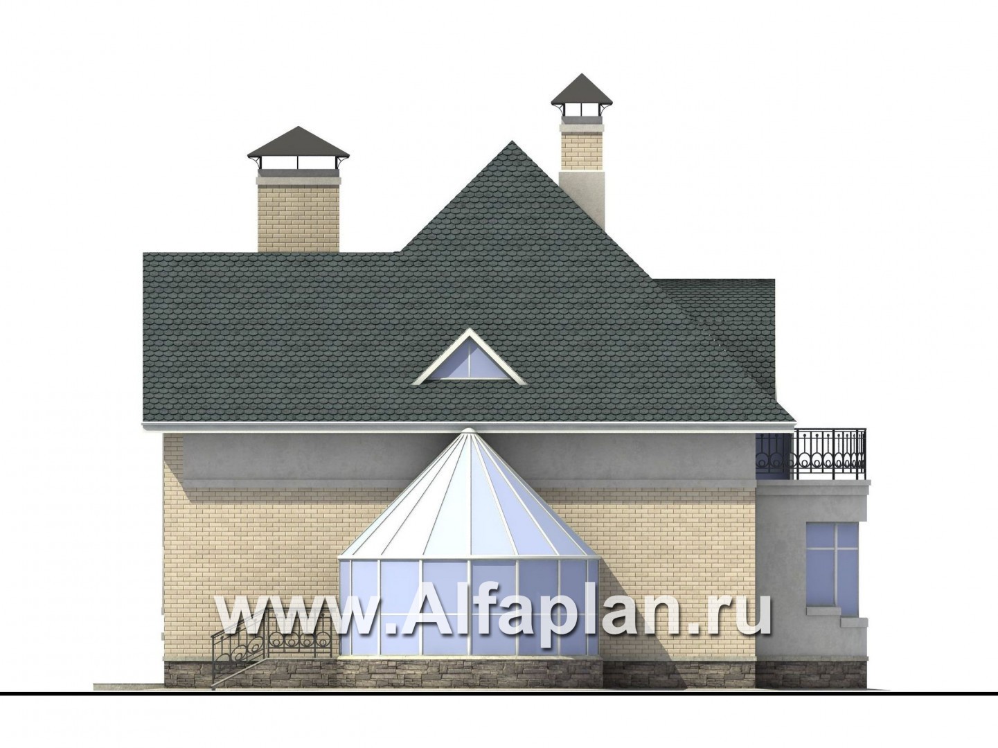 Проекты домов Альфаплан - «Новелла» - архитектурная планировка с полукруглым зимним садом - изображение фасада №3