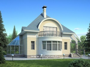 Проекты домов Альфаплан - «Новелла» - архитектурная планировка с полукруглым зимним садом - превью основного изображения