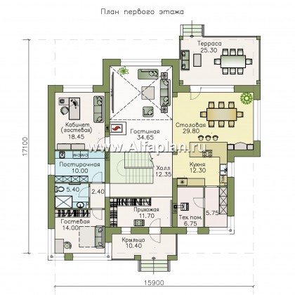 Проекты домов Альфаплан - «Эльба» — современная вилла с угловым остеклением - превью плана проекта №1