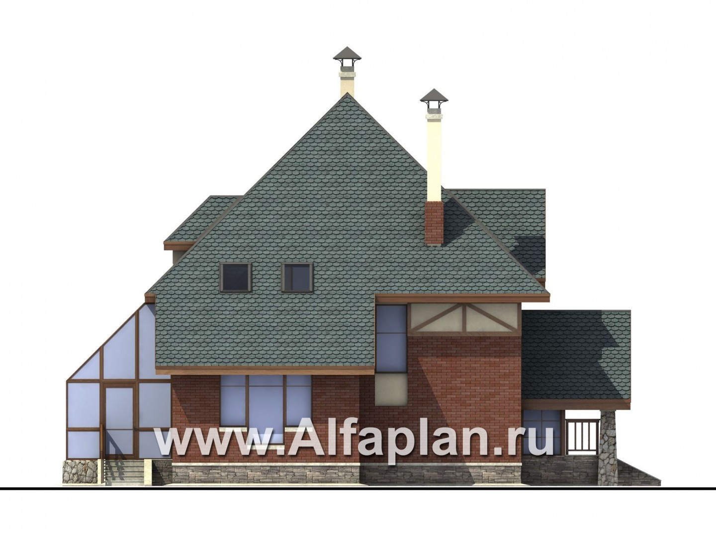Проекты домов Альфаплан - «Уют» - проект небольшого коттеджа с зимним садом - изображение фасада №3