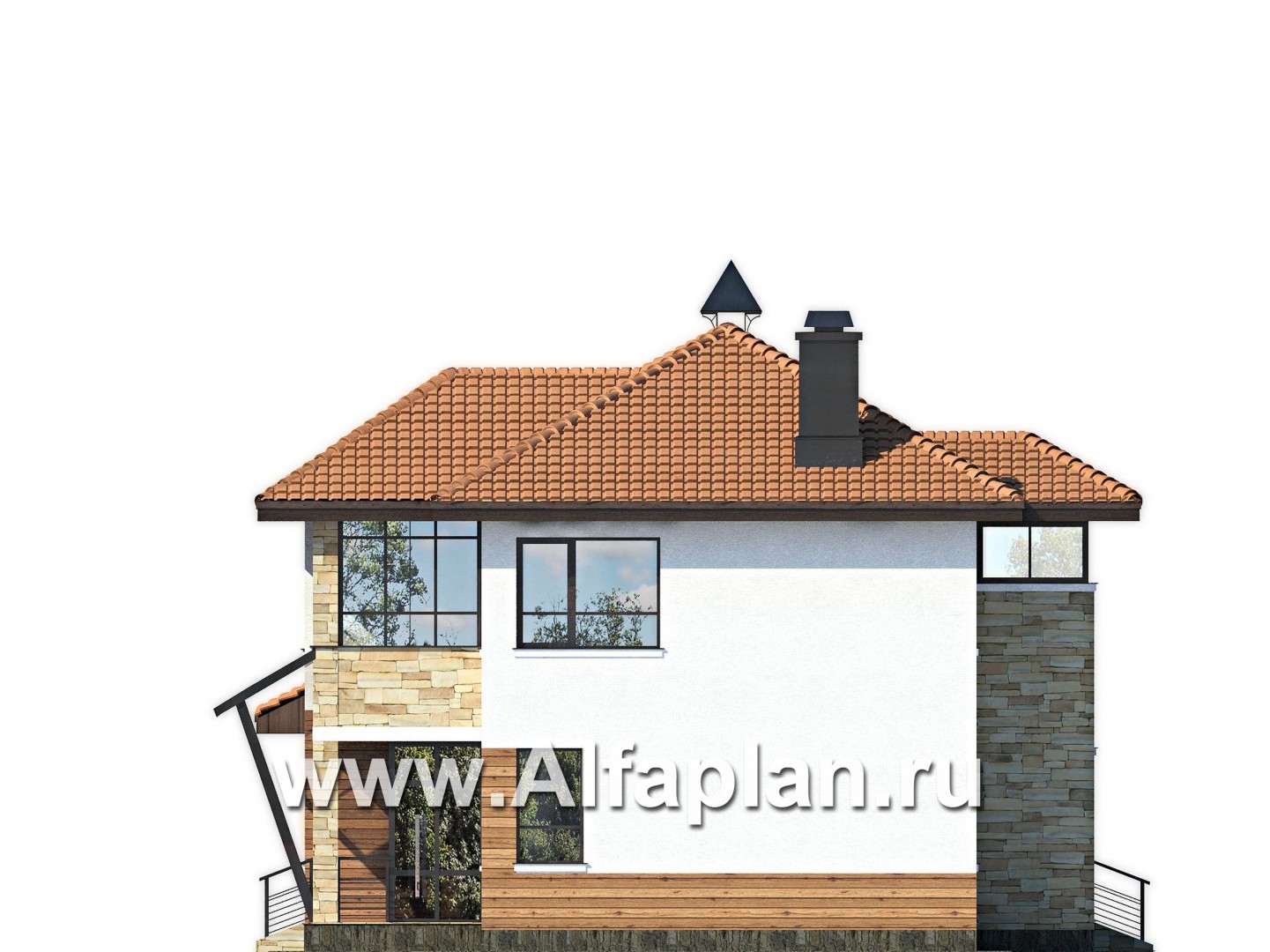 Проекты домов Альфаплан - «Драйв»- дом с высокой гостиной и  террасой - изображение фасада №2