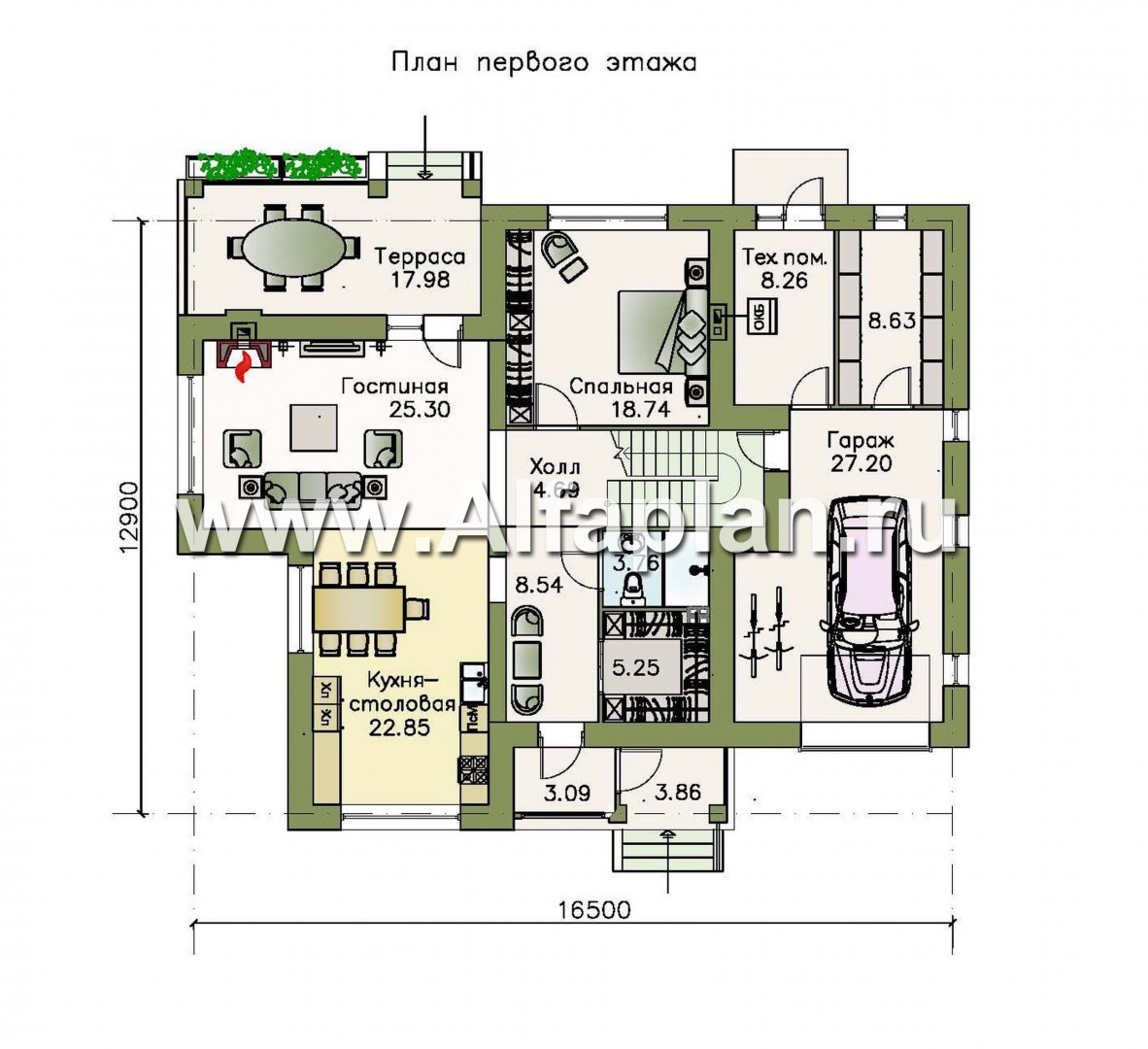 Проекты домов Альфаплан - «Северная корона» - двуxэтажный коттедж с элементами стиля модерн - изображение плана проекта №1